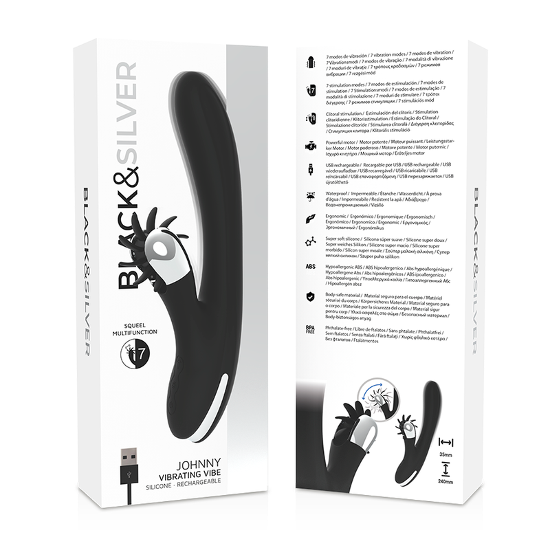 Black&silver-Bunny Johnny Vibrating Vibe-Silicon, 7 Trepte — BLACK&SILVER · Vibratoare (imaginea 4)