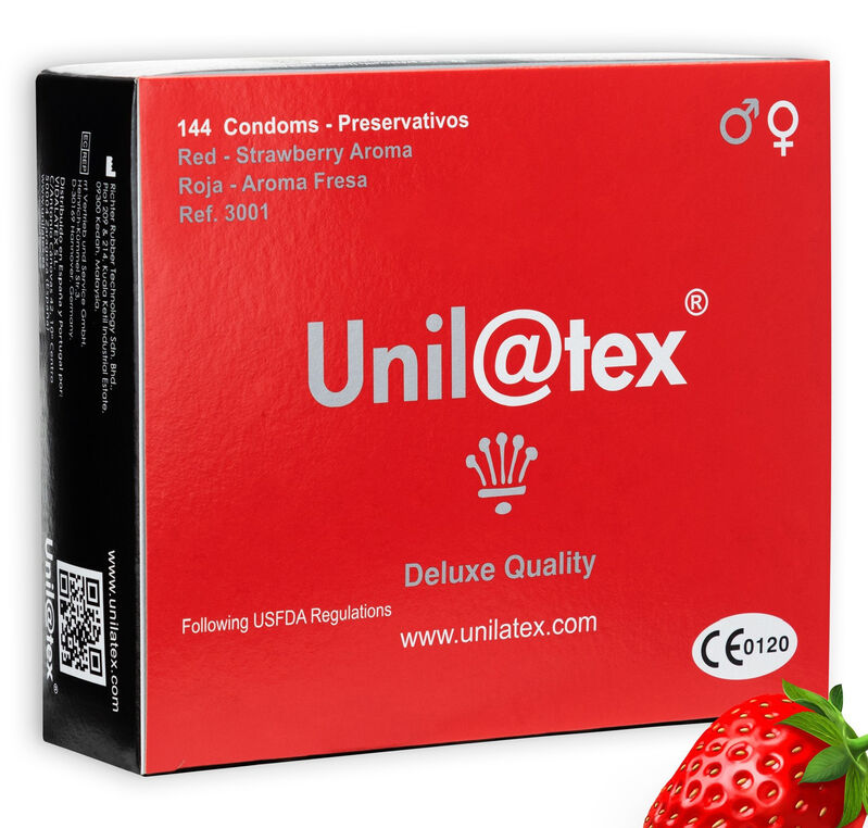 Unilatex - Roșu / Căpșuni Prezervative 144 Unități 1 img 131978 e4d0bec2ef01f25904d9fb8cef1e3f99 1