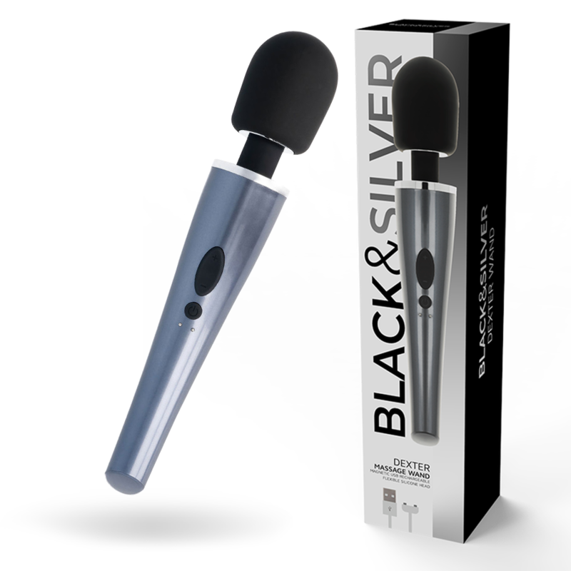 Black&silver-Dexter Wand de Masaj-Silicon, 10 Trepte, Reincarcabil