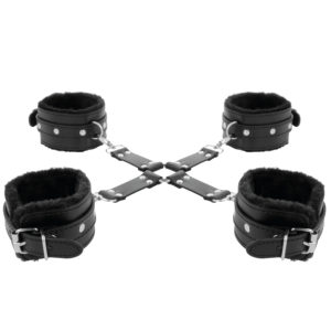 Darkness Bondage-Cătușe din Piele pentru Mâini și Picioare Negre - imagine 3