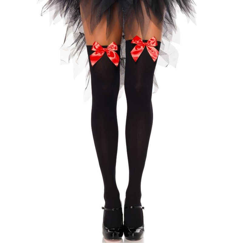 Leg Avenue Hosiery-Ciorapi Până la Coapsă din Nylon cu Fundiță-Roșu 1 img 82074 fcb5e8ec92f9a0ace55ba82df65f0fe1 1