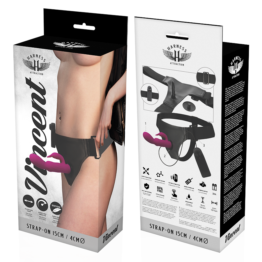 Harness Attraction-Vibrator Rabbit Vincent 15 cm X 4 cm-Rotatie 3 Harness Attraction-Vibrator Rabbit Vincent 15 cm X 4 cm-Rotatie · Strapon & Harness (imaginea 3)