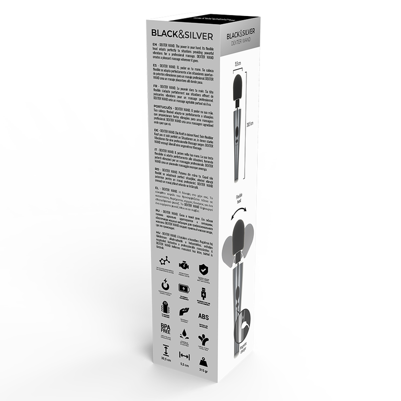 Black&silver-Dexter Wand de Masaj-Silicon, 10 Trepte, Reincarcabil — BLACK&SILVER · Vibratoare (imaginea 3)
