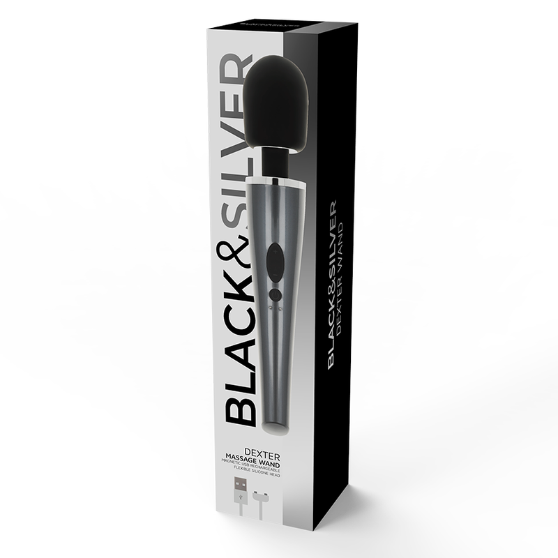 Black&silver-Dexter Wand de Masaj-Silicon, 10 Trepte, Reincarcabil — BLACK&SILVER · Vibratoare (imaginea 4)