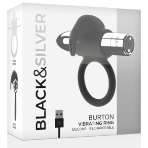 Black&silver-Burton Inel Reîncărcabil 10 Moduri — BLACK&SILVER · Inele & Mansoane Penis (imaginea 2)