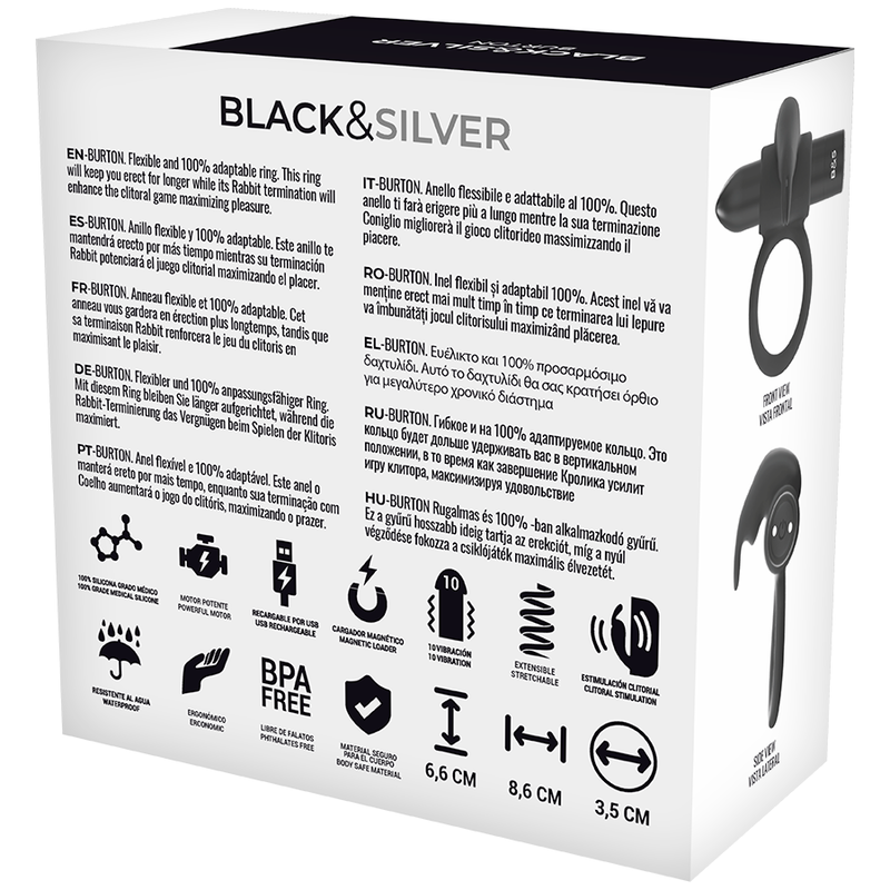 Black&silver-Burton Ring 10 Moduri de Vibrație Negru-Silicon, 10 4 Black&silver-Burton Ring 10 Moduri de Vibrație Negru-Silicon, 10 — BLACK&SILVER · Inele & Mansoane Penis (imaginea 4)