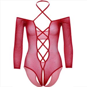 Leg Avenue Bodystockings-Body fără Chilot cu Efect Lucios, Roșu 18 Leg Avenue Bodystockings-Body fără Chilot cu Efect Lucios, Roșu - imagine 9