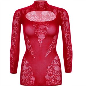 Leg Avenue-Rochie Mini din Dantelă cu Mâneci Lungi Roșie - imagine 3
