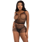 Leg Avenue-Set Tricou si Pantaloni Twist Net, Negru/Verde · Lenjerie Sexy Femei
