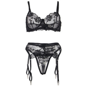 Subblime - Set de 3 Piese Sutien + Tanga + Jartieră cu Imprimeu Floral Negru /, S/M/L/XL 17 Subblime - Set de 3 Piese Sutien + Tanga + Jartieră cu Imprimeu Floral Negru /, S/M/L/XL - imagine 7