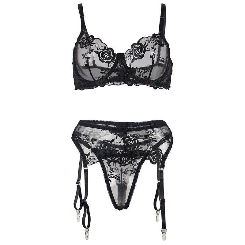 Subblime - Set de 3 Piese Sutien + Tanga + Jartieră cu Imprimeu Floral Negru /, S/M/L/XL 7 img 175745 4cc8152b66ea1bb07362ff8e59d5733d 1