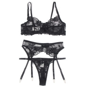 Subblime - Set de 3 Piese Sutien + Tanga + Jartieră cu Imprimeu Floral Negru /, S/M/L/XL 16 Subblime - Set de 3 Piese Sutien + Tanga + Jartieră cu Imprimeu Floral Negru /, S/M/L/XL - imagine 6