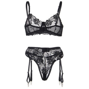 Subblime - Set de 3 Piese Sutien + Tanga + Jartieră cu Imprimeu Floral Negru /, S/M/L/XL 18 Subblime - Set de 3 Piese Sutien + Tanga + Jartieră cu Imprimeu Floral Negru /, S/M/L/XL - imagine 8