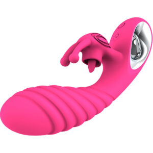 Armony-Vicky Rabbit Vibrator cu Inel Fucsia si Limbă-Silicon, 12 - imagine 1
