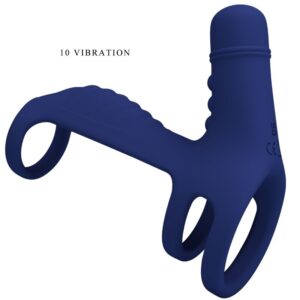For Him-Elish Inel Vibrator cu Extensie Albastru-Silicon, 10 - imagine 5