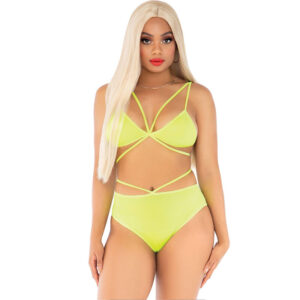 Leg Avenue-Top și Chilot cu Bretele, Galben/Coral