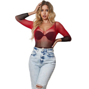 Subblime - 952259 Rochie Plasă Elastică cu Mâneci Lungi Degrade Roșu-negru One Size - imagine 6