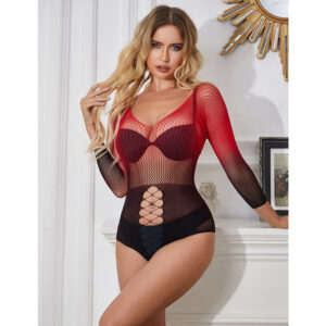 Subblime - 952259 Rochie Plasă Elastică cu Mâneci Lungi Degrade Roșu-negru One Size - imagine 7