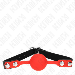 Kink Collar & Gag-Morsă cu Bilă din Silicon Roșu 4 cm, Curea 60 - imagine 4