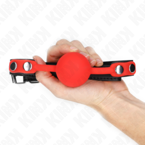 Kink Collar & Gag-Morsă cu Bilă din Silicon Roșu 4 cm, Curea 60 - imagine 2