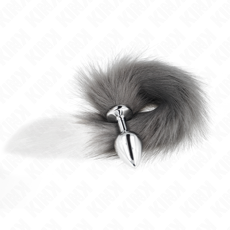 Kink Pleasure Plugs-Anal Plug Size M 8 X 3.5 cm cu Coada-Gri, Alb, Mărime M 3 img 189072 a6362525cebf4d59950578f91ee06753 1