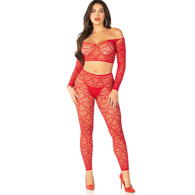 Leg Avenue Bodystockings-Crop Top + Ciorapi Roșii, One Size