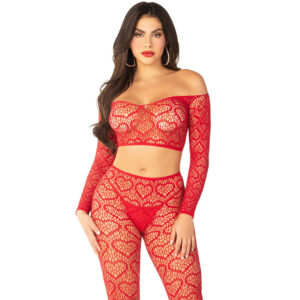 Leg Avenue Bodystockings-Crop Top + Ciorapi Roșii, One Size · Lenjerie Sexy Femei (imaginea 3)