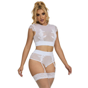 Subblime Sets-954031 Sutien + Chilot cu Jartieră Alb, S/M · Lenjerie Sexy Femei