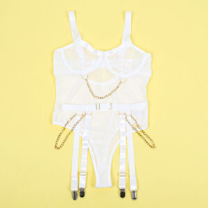 Subblime - 954284 Body cu Lanțuri + Jartieră Albă S/M 17 Subblime - 954284 Body cu Lanțuri + Jartieră Albă S/M - imagine 7