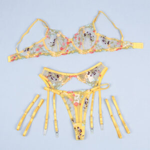 Subblime Sets-954352 Sutien + Tanga + Jartieră Floral Galben L/XL - imagine 5