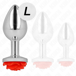 Kink Pleasure Plugs-Plug Anal cu Trandafir Roșu, Mărime L-Metal - imagine 3