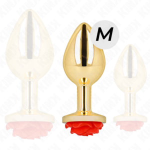 Kink Pleasure Plugs-Plug Anal Auriu cu Trandafir Roșu - M-Metal - imagine 4