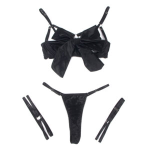 Subblime - 955199 Set Sutien, Tanga și Jartieră cu Fundiță Reglabilă Negru S/M - imagine 7