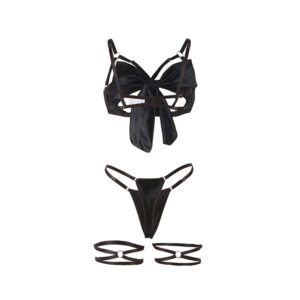 Subblime - 955199 Set Sutien, Tanga și Jartieră cu Fundiță Reglabilă Negru S/M - imagine 8