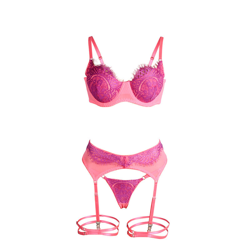 Subblime - 955366 Set Sutien cu Dantelă Eyelash și Jartiere Roz și Mov L/XL 6 img 200255 febef87d628b10493c3a17facf5c0187 1