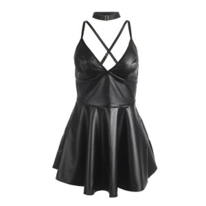 Subblime Dresses-955380 Neglijeu Negru din Piele Pu cu Bretele - imagine 5