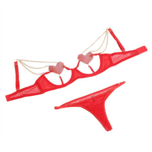 Subblime - 955519 Set Sutien cu Lanțuri și Plasă în Formă de Inimă Roșu S/M - imagine 6