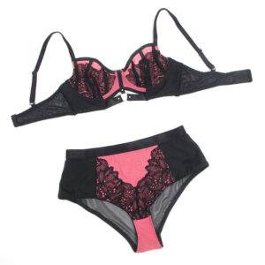 Subblime - 955571 Set Sutien cu Fermuar din Piele Lacuită și Plasă Roz S/M - imagine 5