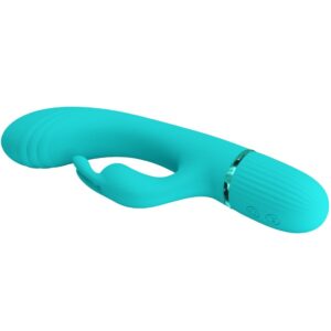 High Tech-Scocco Vibrator Rabbit Turcoaz-Silicon, 10 Trepte, USB - imagine 3