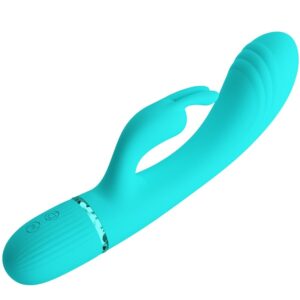 High Tech-Scocco Vibrator Rabbit Turcoaz-Silicon, 10 Trepte, USB - imagine 4