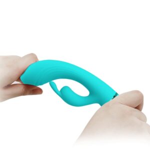 High Tech-Scocco Vibrator Rabbit Turcoaz-Silicon, 10 Trepte, USB - imagine 5