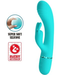 High Tech-Scocco Vibrator Rabbit Turcoaz-Silicon, 10 Trepte, USB - imagine 1