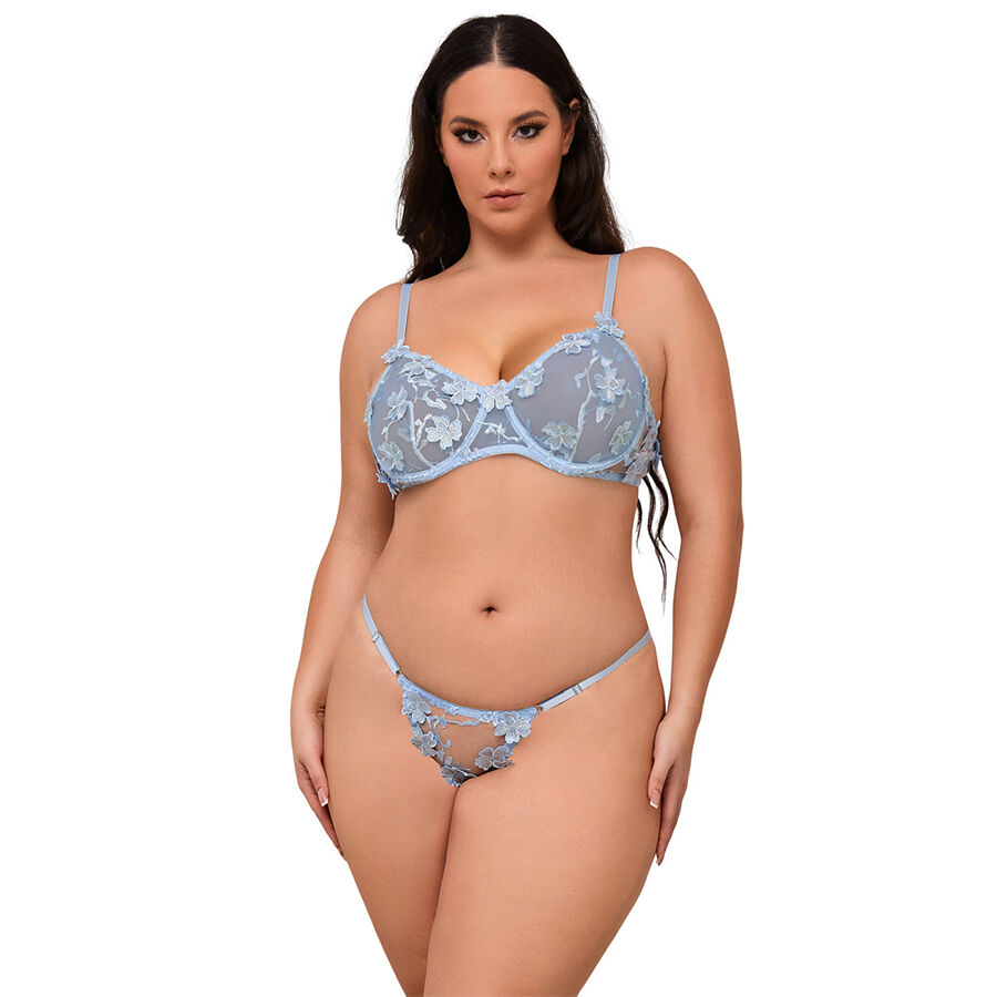 SUBBLIME - 957629 FLOWER EMBROIDERED BRA AND PANTIES SET SKY BLUE S/M Subblime-957629 Set Sutien și Chilot Brodat Floral Albastru · Lenjerie Sexy Femei