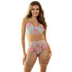 Subblime-957643 Set Sutien si Jartieră Brodată cu Flori Roz/ · Lenjerie Sexy Femei