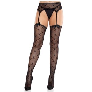 Leg Avenue-Ciorapi cu Jartiere Inimioare, Negri - imagine 1