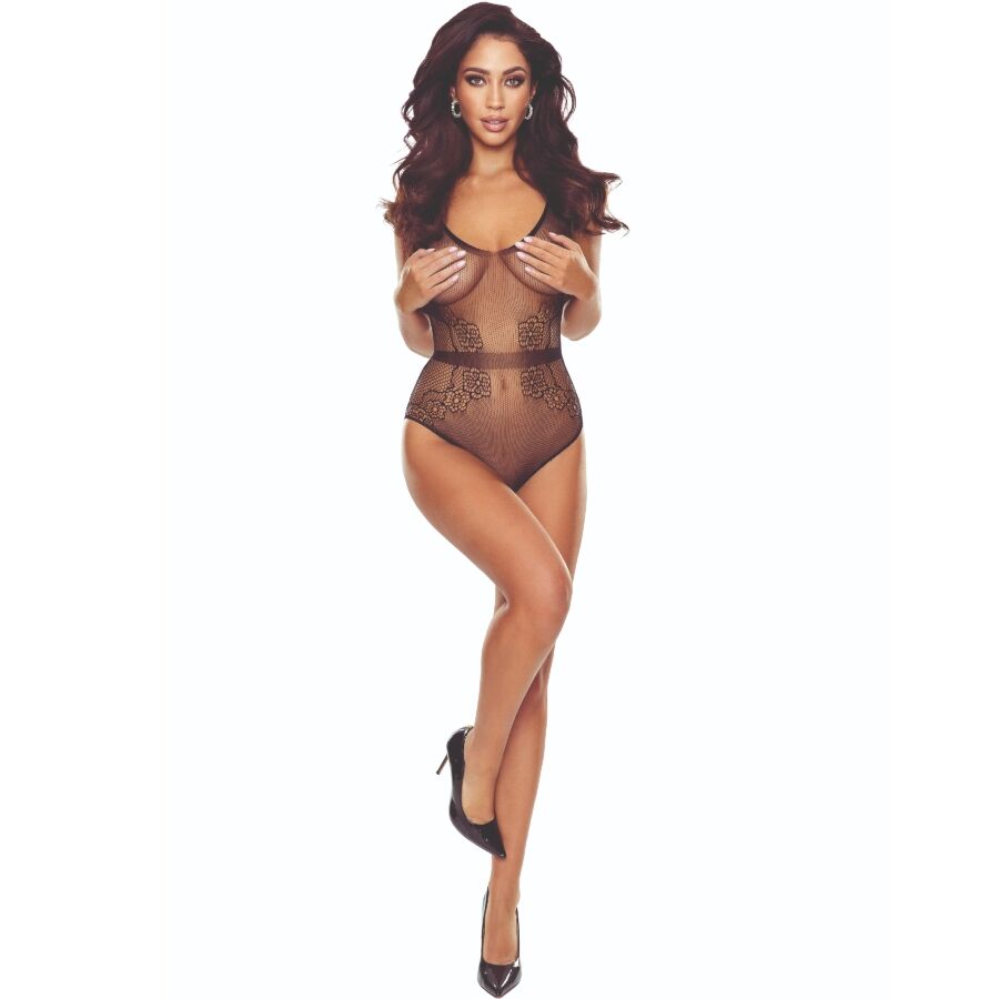 Passion Woman Bodystockings-BS115 Bodystocking Negru cu Model