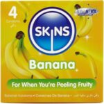 Skins-Prezervative Premium Aromă Banane, Pachet 4-Latex · Prezervative