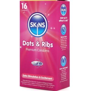 Skins-Dots & Ribs Premium Prezervative Pachet 16-Latex · Prezervative (imaginea 3)