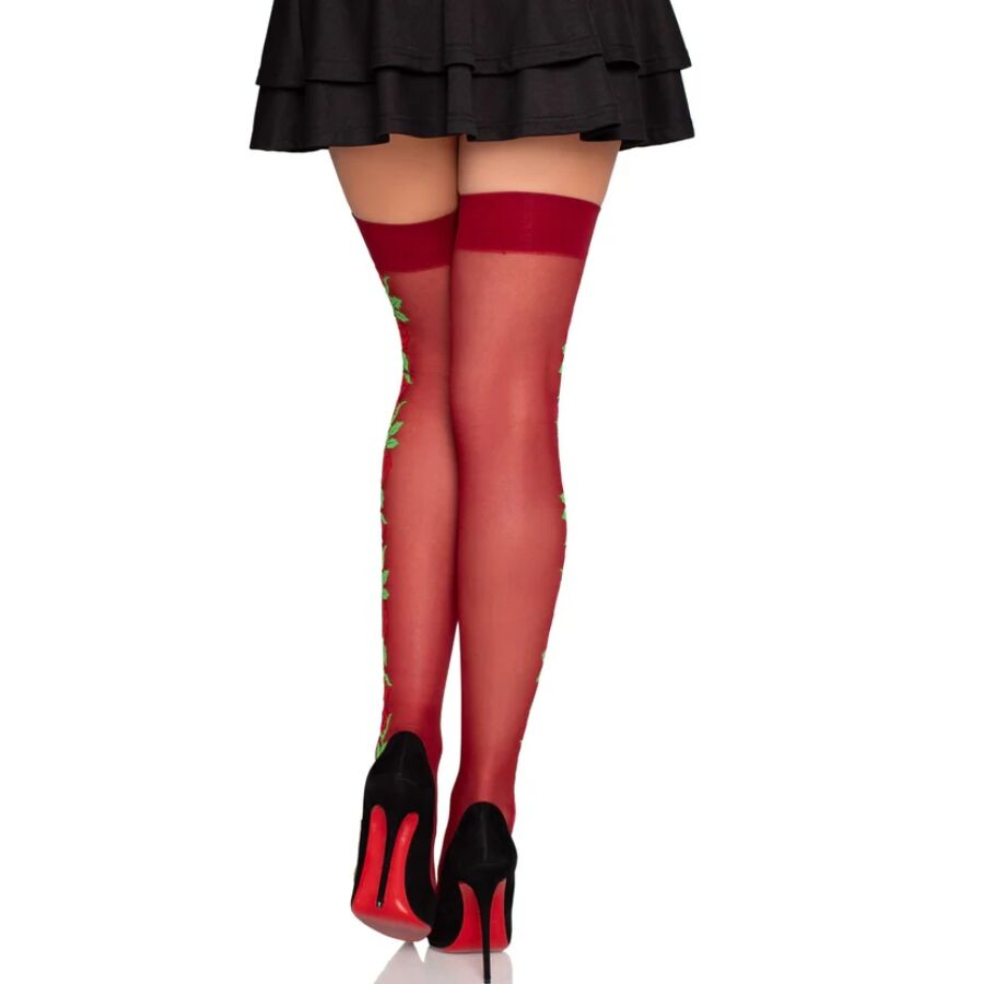 Leg Avenue Hosiery-1957 Ciorapi cu Jartieră cu Flori Roșii - One 2 img 216544 6e2d376f3eec56eb9e45a7f7cd483099 1