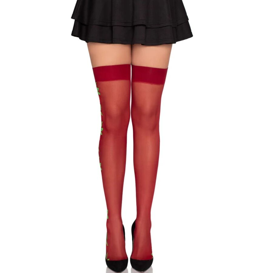 Leg Avenue Hosiery-1957 Ciorapi cu Jartieră cu Flori Roșii - One 1 img 216545 ae3c594219d1ea6b801cb7f6ae6d4535 1